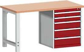 Werkbank Bott W-1577/11-2.34 in Purpurrot RAL 3004 mit Holzplatte, B/T/H: 120 x 75 x 84 cm - Bild 1