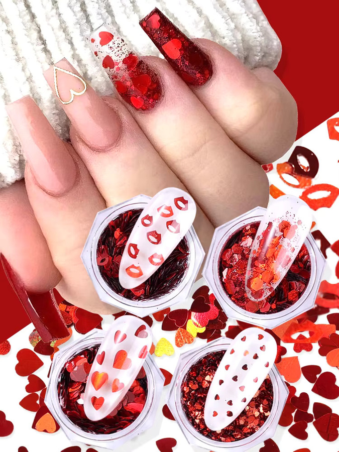 Sweet Trend Nail Art Glitzer, rote Herzflocken Pailletten, 4/12 Boxen - Bild 7