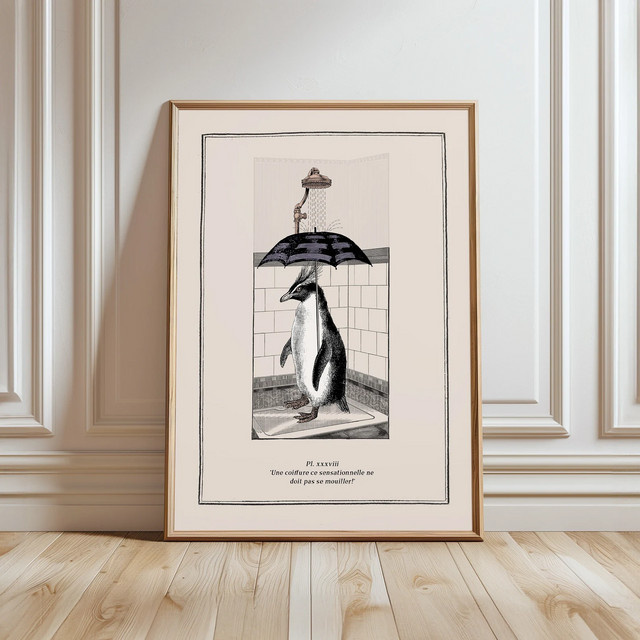 Vintage Rockhopper Pinguin Badezimmer-Wandkunst von SHENCHEN – Mehrfarbiger Tierdruck als surreales Kunstwerk zur Duschraumdekoration - Bild 1