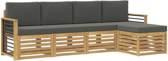 vidaXL Outdoor-Sofagarnitur 5-teilig aus Akazienholz in Weiß und Anthrazit mit L-Form und UV-beständigen Polstern - Bild 1