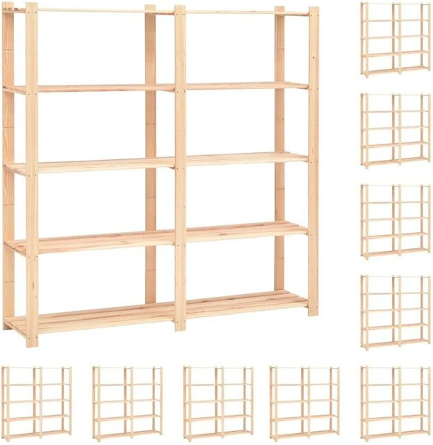 Set aus 10 vidaXL Lagerregalen mit 5 Böden aus Kiefer-Massivholz in Braun, H x B x T: 170 x 170 x 38 cm - Bild 1