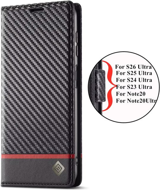 Business Geldbörse Kartenhülle aus Kohlefaser und Leder für Samsung Galaxy S26 S25 S24 S23 S22 S21 S20 S10 Plus Note 20 FE in Schwarz - Bild 1