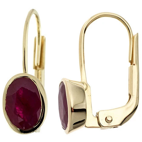 Colfem Ohrringe, 333 Gelbgold, 2 Rubine, rot, oval - Bild 1