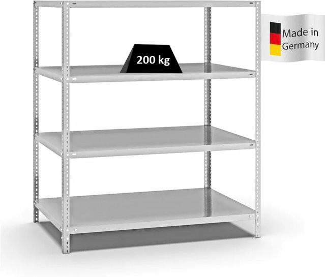 PROREGAL Fachbodenregal Medium-Duty Grundregal mit 4 Ebenen, Lichtgrau, H x B x T: 150 x 130 x 80 cm, beidseitig nutzbar - Bild 1