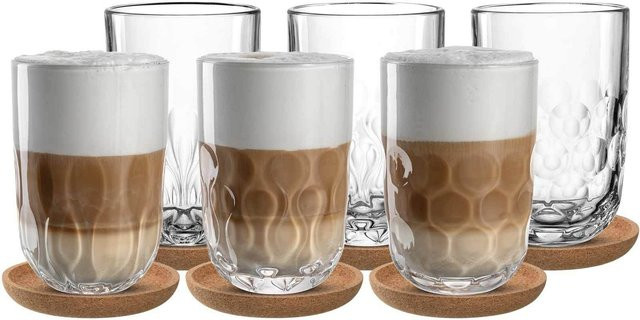 Leonardo Latte Macchiato Gläser Gocce mit Untersetzer, transparent, 6er Set, 390 ml pro Glas - Bild 1
