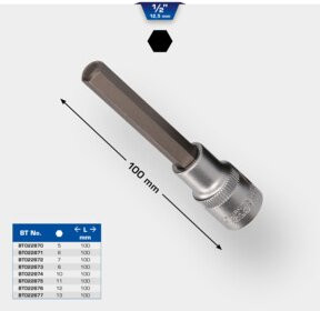 Brilliant Tools 1/2 Zoll Innensechskant Bit-Stecknuss in Silber aus Edelstahl, 6 mm, Länge: 100 mm - Bild 2