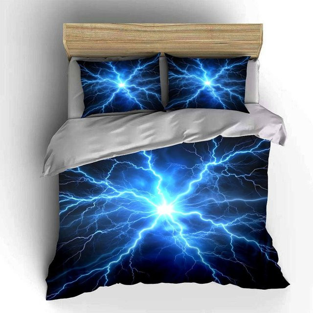 Drei-Teile-Bettwäsche-Set aus Mikrofaser mit Grafikprint in Blau, B/H: 140 x 210 cm - Bild 1