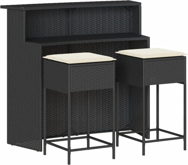 vidaXL 3-teiliges Gartenbar-Set aus Polyrattan mit Kissen in Schwarz und Weiß - Bild 1