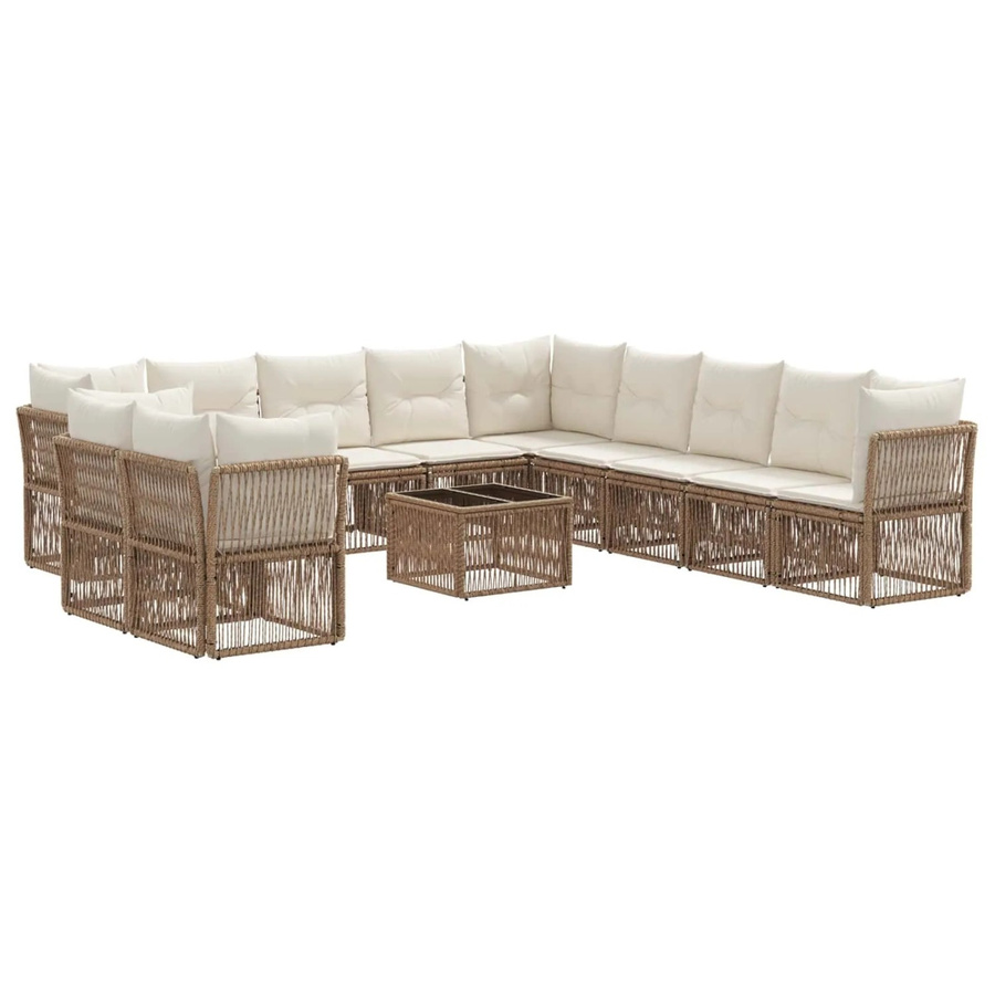 vidaXL Gartensofa-Set 12-tlg. in Beige aus Poly-Rattan mit pulverbeschichtetem Stahlgestell und Polsterkissen in U-Form - Bild 2