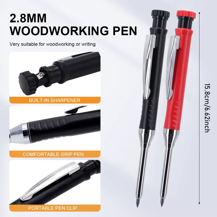 MROOFUL Holzbearbeitungs-Bleistift-Set mit 100 Stück 2,8 mm Minen-Nachfüllungen in Schwarz für Profi-Schreiner und Engineering-Markierungen - Bild 6