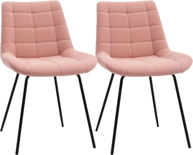 HOMCOM 2er Set Esszimmerstühle im Retro Design aus Samt in Rosa/Pink - Bild 1