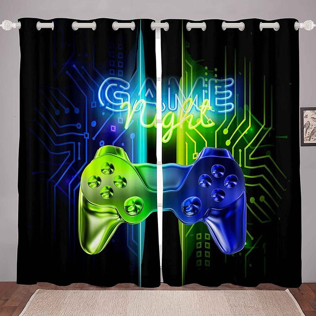 Gaming Vorhang-Set für Kinder und Gamer mit Controller-Motiv, Waldgrün, 2 Stück, Breite: 60 cm, Höhe: 60 cm - Bild 1