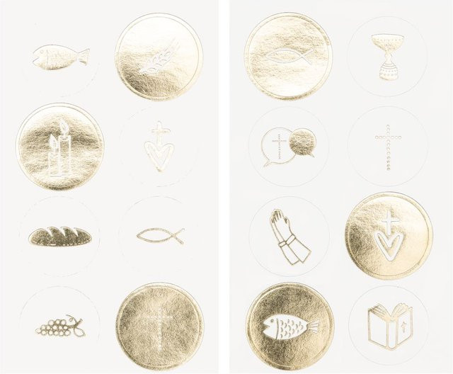 Rico Design Paper Poetry Sticker Kommunion und Konfirmation in Gold, 4 Blatt - Bild 1