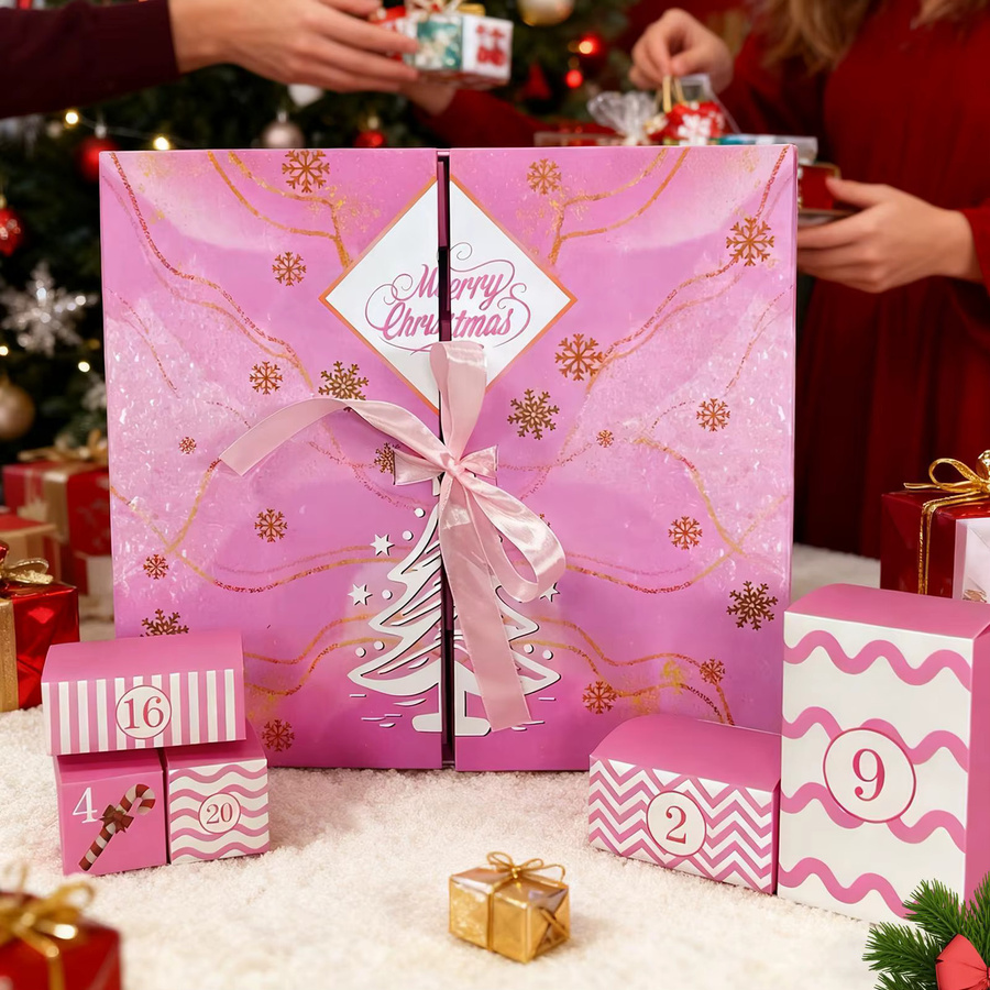 24Day Adventskalender Geschenkbox Rosa DIY Weihnachtskalender aus Papier B/T/H: 33,5 x 30,5 x 24,0 cm - Bild 2