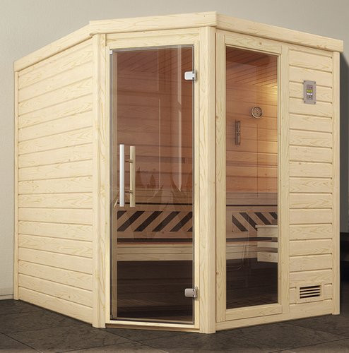 WEKA Ecksauna Turku 2 in Beige mit Glastür und Fenstern B/H/T: 195 x 205 x 195 cm - Bild 3