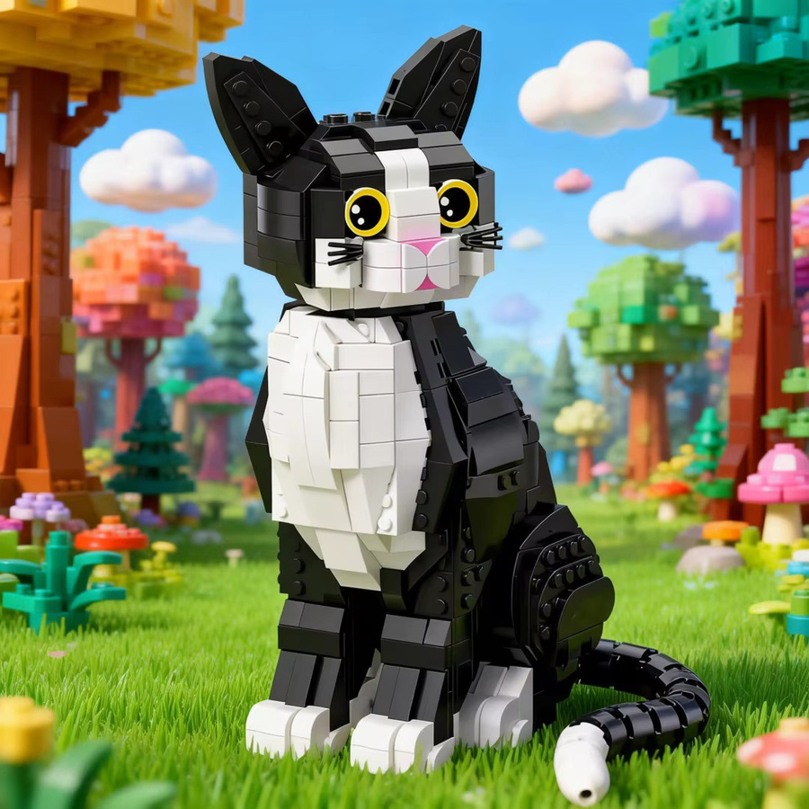 KNEW BUILT 3D Haustier Schwarze Katze, Mini-Baustein-Spielzeug, 800 Teile - Bild 2