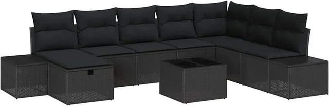 vidaXL Garten-Sofa-Set aus Poly-Rattan in Schwarz mit 9-teiligem Set inklusive Kissen und Couchtisch - Bild 1