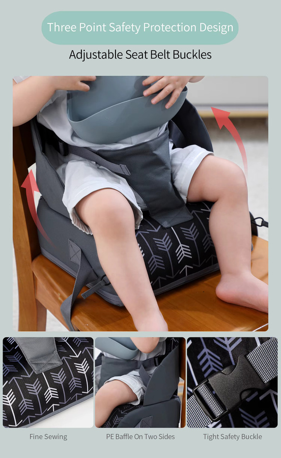 Tragbarer Baby Booster Sitz aus waschbarem Polyurethan mit Sicherheitsgurten für Küchenstühle und auf Reisen - Bild 3