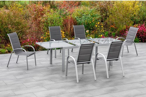Merxx Gartenmöbelset Amalfi di Lusso 7-teilig aus Aluminium und Textil mit Sicherheitsglas in Anthrazit und Silber - Bild 1