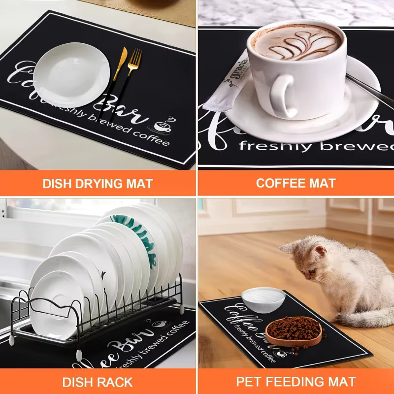 VIKAMA Küchenmatte mit Coffee Bar Motiv in Schwarz als rutschfester Arbeitsplattenschutz für deine Kaffeemaschine - Bild 5