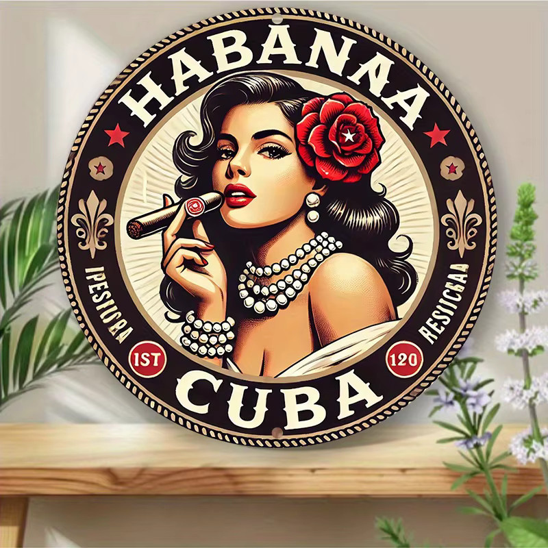 Vintage Aluminium-Blechschild Potdemiel Havana Cuban Cigar Beauty Wandkunst Rot, Durchmesser: 20,3 cm - Bild 3