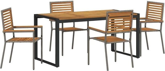 vidaXL Garten Essgruppe 5-teilig aus Poly-Rattan und Akazienholz in Grau und Braun - Bild 1