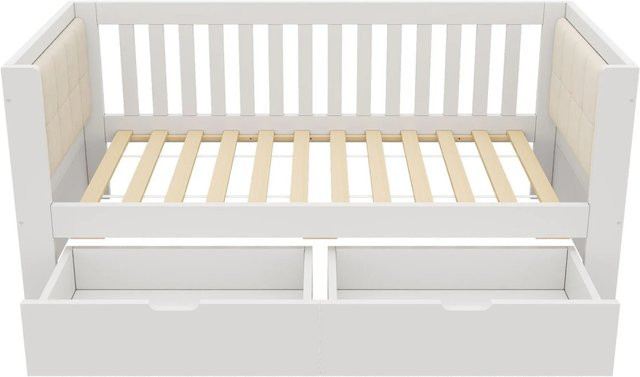 Merax Schlafsofa Tagesbett mit Schubladen in Weiß aus Massivholz und Stoff, B/T/H: 190 x 90 x 74 cm - Bild 1