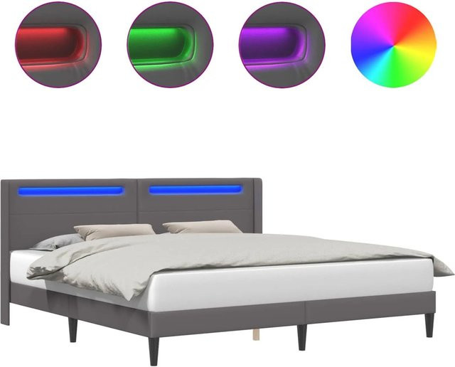 vidaXL Bettrahmen aus Kunstleder in Grau mit LED-Lichtleisten und USB-Ladeanschluss, B/T/H: 200 x 200 x 28 cm - Bild 1
