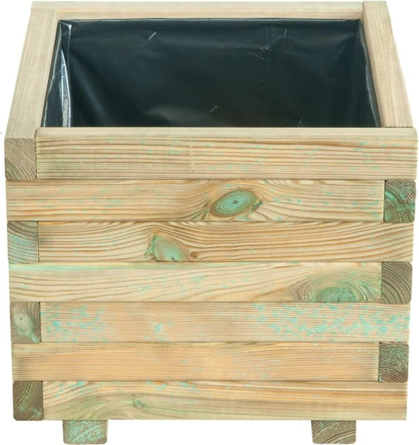 Grüner Pflanzkasten aus Holz inklusive Pflanzfolie für Garten Balkon und Terrasse B/T/H: 40 x 40 x 34 cm - Bild 1