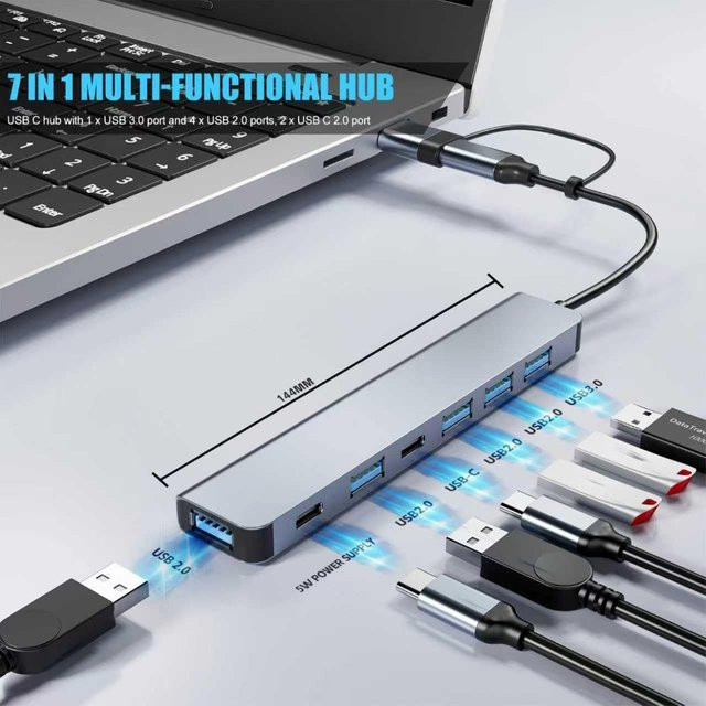Congdi USB-C-Hub mit 4K HDMI, PD-Schnellladung und USB 3.0/2.0 Ports für MacBook, iPad und Samsung in Multicolor - Bild 1