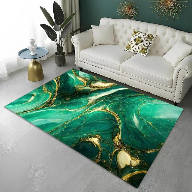 Karpetti Teppich mit abstraktem Marmor-Design in Grün, Gold, Blau und Schwarz, rutschfest, B/T: 60 x 40 cm - Bild 1