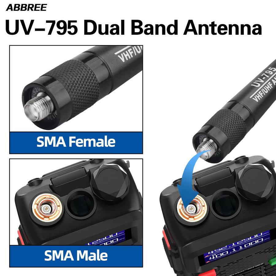 ABBREE UV-795 Dual Band Flexible Antenne mit SMA-Buchse in Schwarz für Baofeng UV-17, DM-1701, M-13 PRO und Quansheng UV-K6 Walkie Talkie - Bild 3