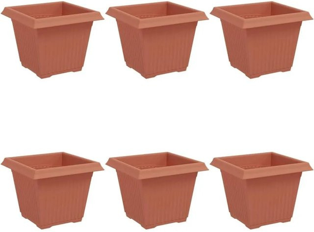 6er Set quadratische Blumentöpfe von vidaXL in Ziegelrot, B/T/H: 20 x 20 x 16 cm - Bild 1
