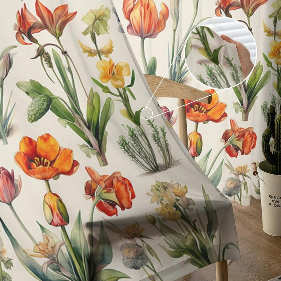 Yiran Furniture Retro Blumen Vorhang aus transparentem Voile in Multicolour, Breite: 135 cm, Höhe: 115 cm - Bild 2