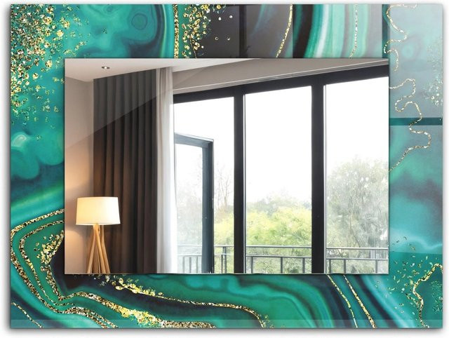 Tulup Dekorativer Wandspiegel mit abstraktem grünem Textur-Design, Rechteckig, B: 80 cm, H: 60 cm - Bild 1