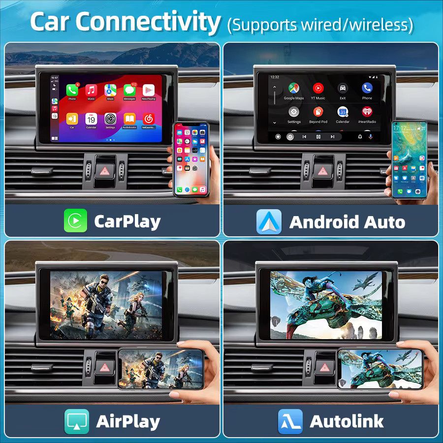 Junsun Android Auto und Wireless CarPlay Interface für Audi A6 A7 7C RMC 2012-2018 mit Mirror Link, AirPlay, Bluetooth, USB und Rückfahrkamera Unterstützung - Bild 2
