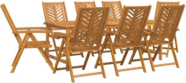 vidaXL 9-teiliges Garten Esstisch Set aus Akazien-Massivholz in Braun - Bild 1