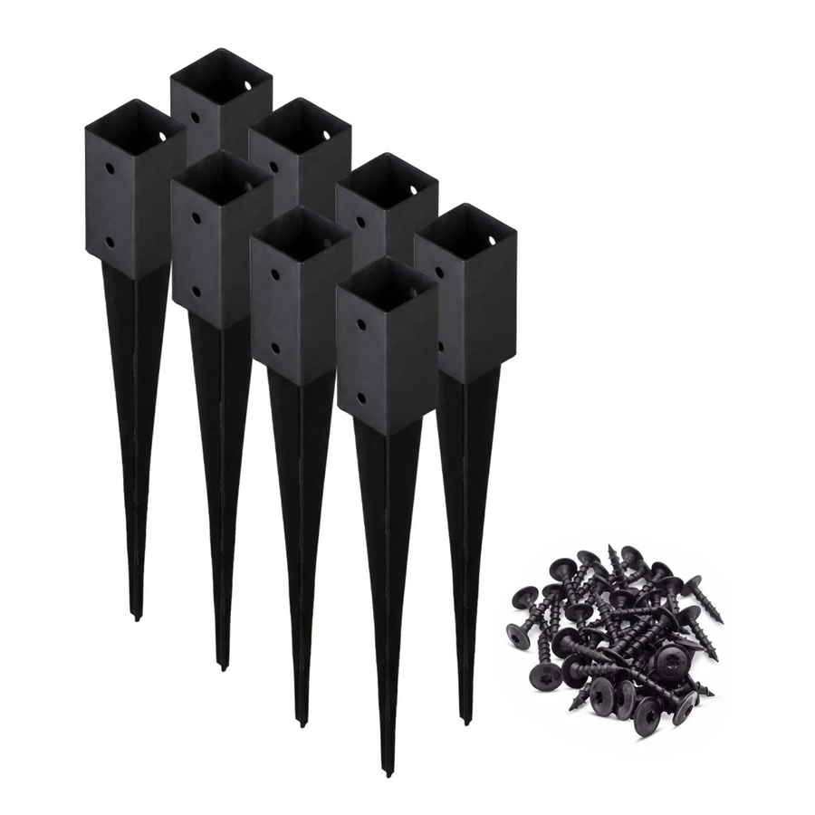 HOLLMAX 8er Set Einschlaghülse für Vierkantpfosten, 71 mm, pulverbeschichtet Schwarz, inklusive Schrauben - Bild 2