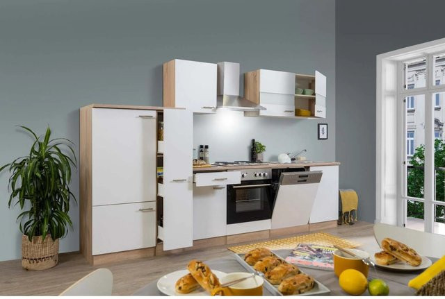 Respekta Küchenzeile ohne E-Geräte in Weiß-Eiche Sägerau, Breite: 310 cm - Bild 1