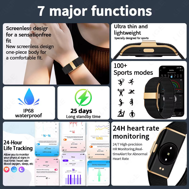 LIGE Fitness-Tracker Smartwatch mit Herzfrequenzmessung, Schlafmonitor und Schrittzähler, wasserdichtes Sportarmband für Männer und Frauen in Schwarz und Gold - Bild 6
