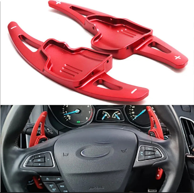 Aluminium Schaltwippen Extender Aufkleber Set für Ford Focus Kuga Ecosport Cooper in Blau und Rot - Bild 1