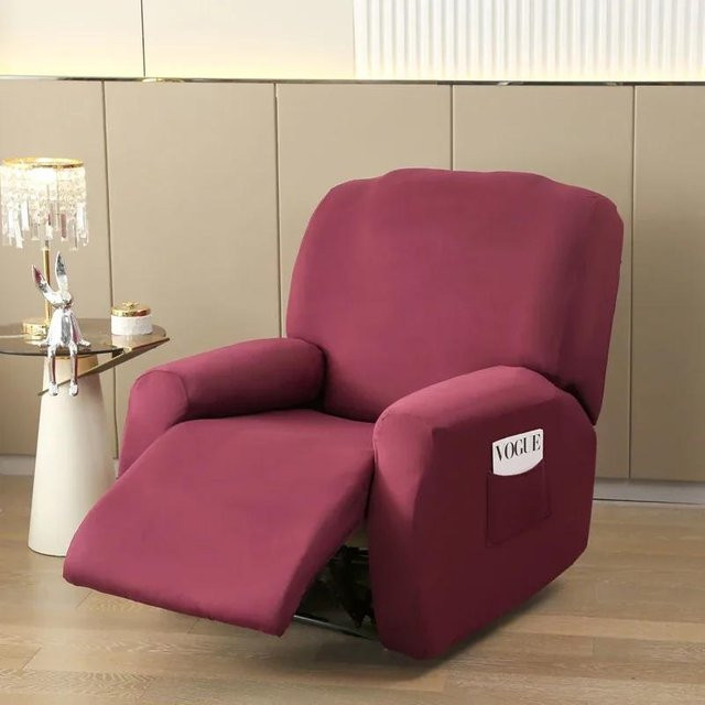 Vierteiliges Sessel-Set aus weichem Samt in Lila mit Tasche, Anti-Rutsch Sesselbezug für Einzel-Sitz und Sofa, waschbar - Bild 1