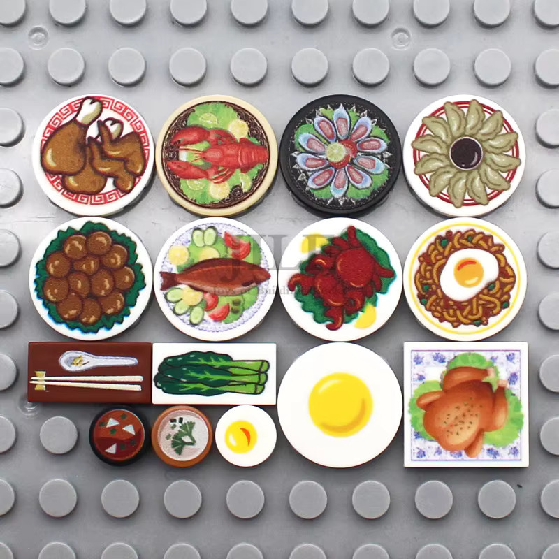 jile MOC Chinesisches Essen Muster Fliesen Baustein Mini Nudeln Jiaozi, Montage Spielzeug - Bild 2