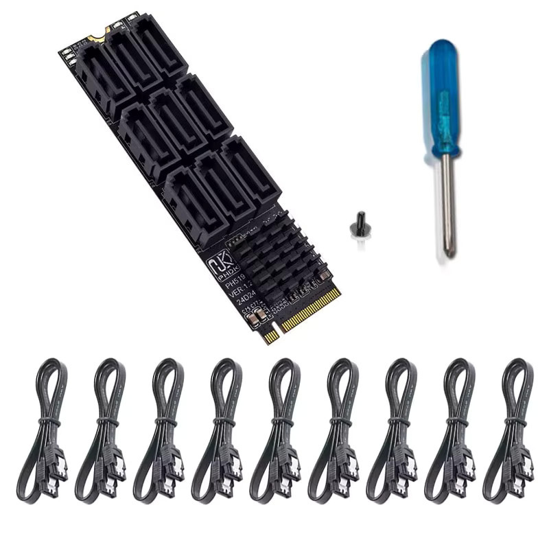 T.F.SKYWINDINTL M.2 M Key NVMe auf 9 Ports SATA 3.0 Adapter, PCIe 3.0 x2 Controller Card zur Festplattenkapazität-Erweiterung, Schwarz - Bild 2