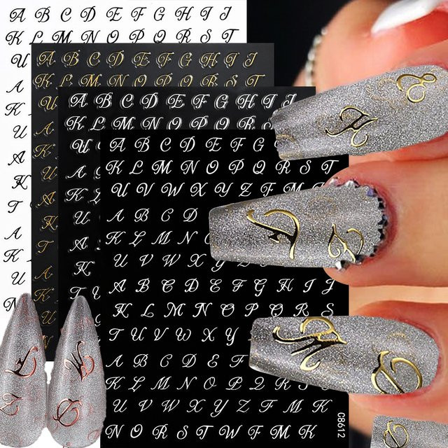 HotPress Nagelaufkleber 3D Römische Buchstaben, 4er Set - Bild 1