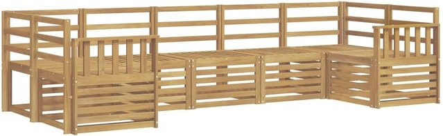 vidaXL Outdoor-Sofagarnitur 7-teilig in Weiß aus Akazienholz mit modernem Latten-Design, L-Form, B/T/H: 304 x 128,5 x 73 cm - Bild 1