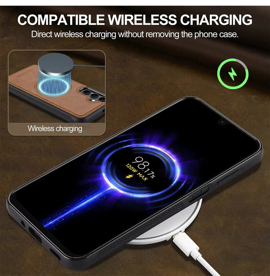 Magnetische MagSafe Handyhülle aus PU-Leder für Samsung Galaxy S25 Ultra, S25 Plus, S25 Edge und weitere Modelle, Schwarz - Bild 4