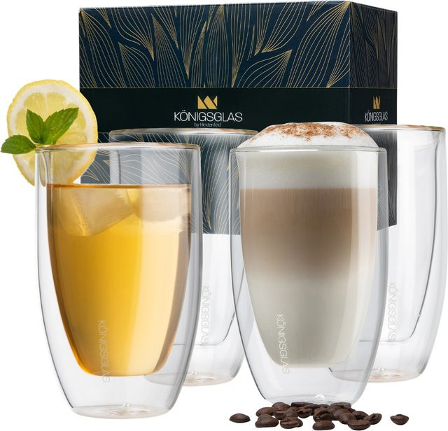 Königsglas Latte Macchiato Gläser Set, 4er Set, doppelwandig, handgefertigt, transparent, 300 ml pro Glas - Bild 1