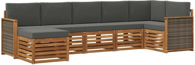 vidaXL Ecksofa Set in L-Form aus Akazienholz mit 6 Kissen in Anthrazit - Bild 1