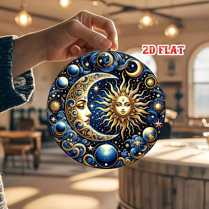 Potdemiel Vintage Metallschild Sonne und Mond im kosmischen Design, rundes Aluminium-Wandposter in Multicolour, Durchmesser: 20 cm - Bild 3